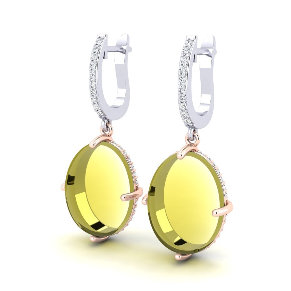 14k White & Rose Gold Cabochon Lemon Topaz Women's Earring Amadita