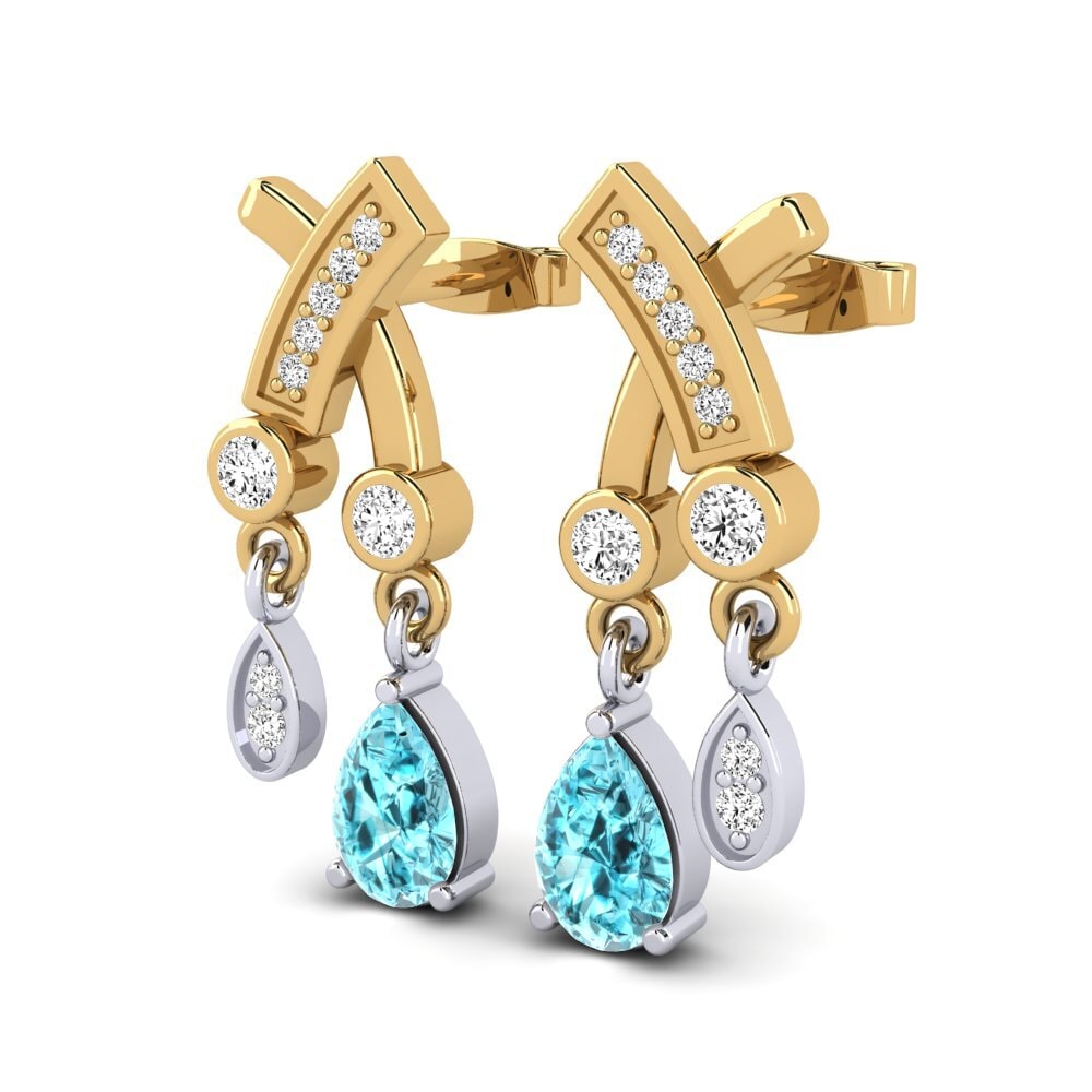 18ct Yellow & White Gold Blue Zircon Women's Earring Amalea