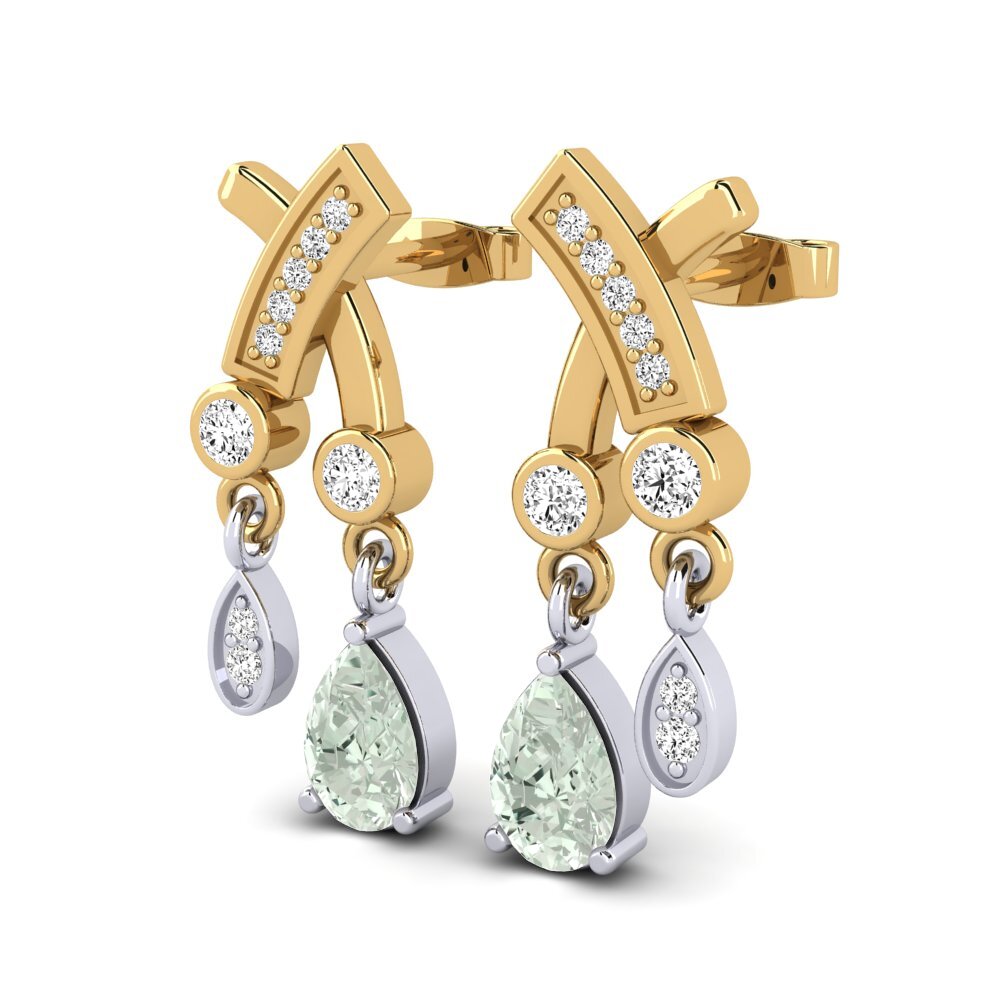 14ct Yellow & White Gold Green Amethyst Women's Earring Amalea