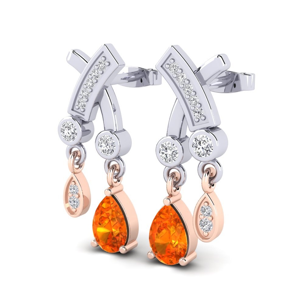 9K White & Rose Gold Orange Sapphire Earring Amalea