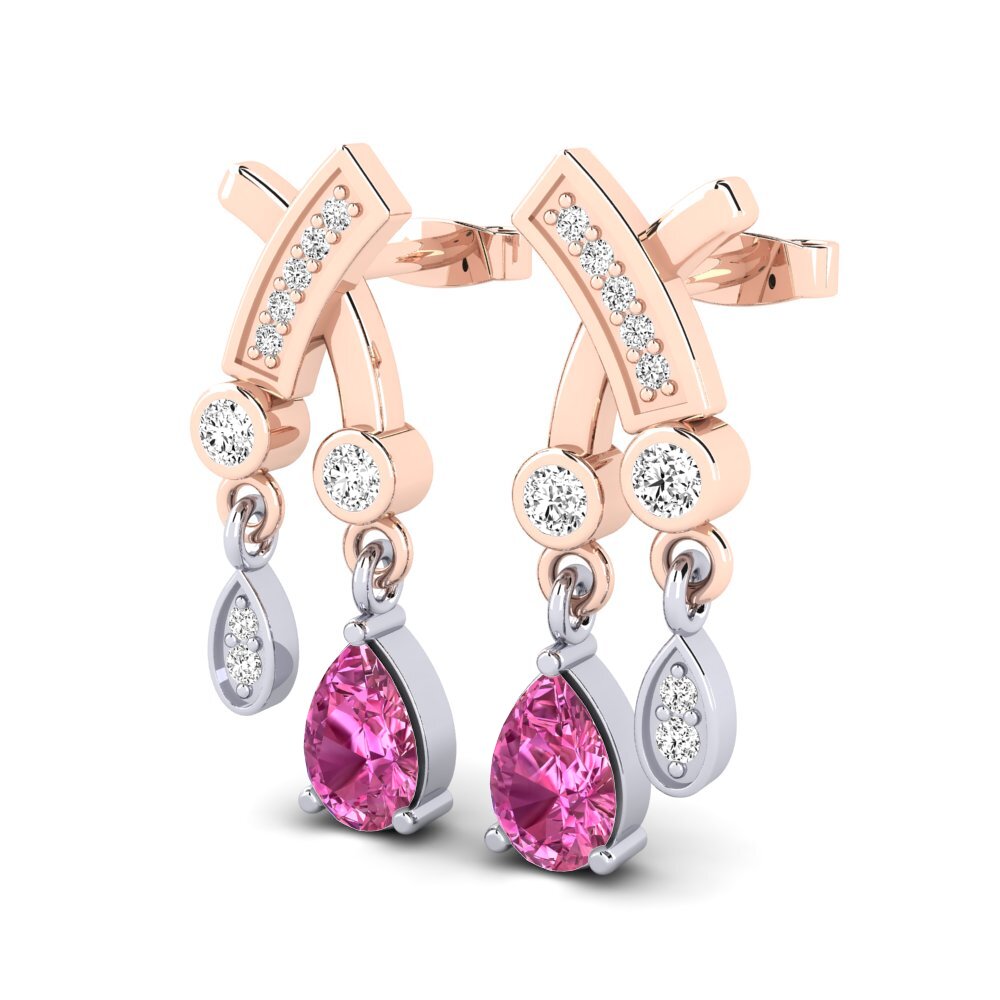 18k Oro Rosa & Blanco Topacio Rosa Pendiente de mujer Amalea