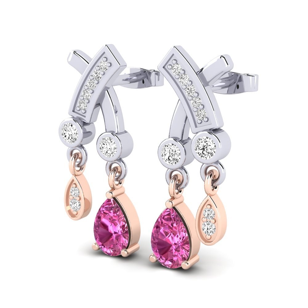 14k Oro Blanco & Rosa Topacio Rosa Pendiente de mujer Amalea
