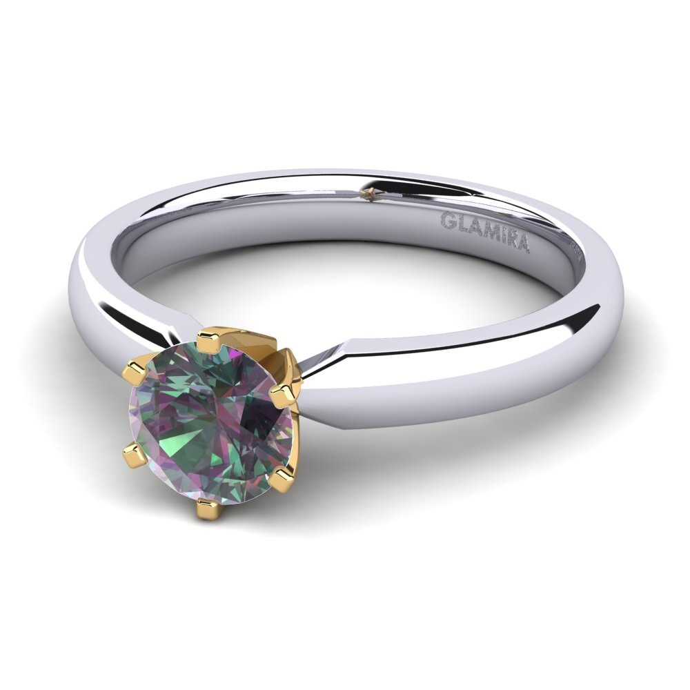 14k Oro Blanco & Amarillo Topacio Místico Anillo de compromiso Amanda