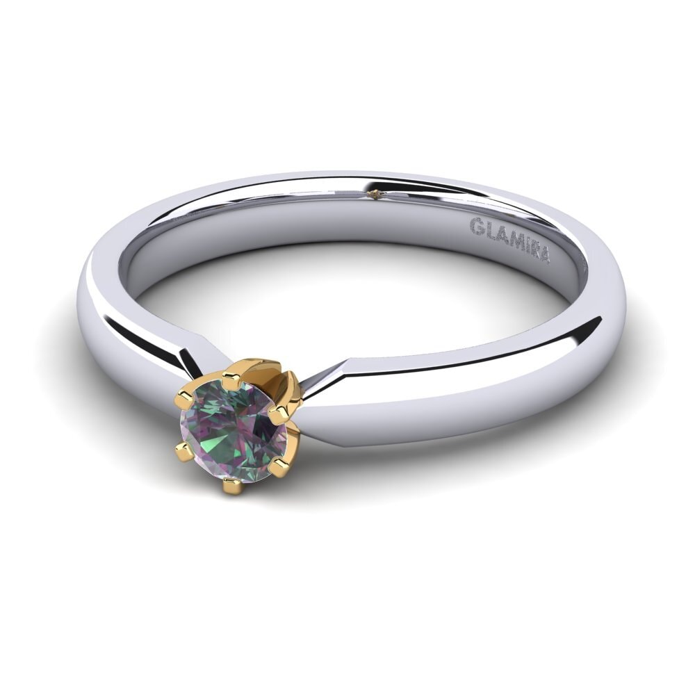 14k Oro Blanco & Amarillo Topacio Místico Anillo de compromiso Amanda 0.25crt