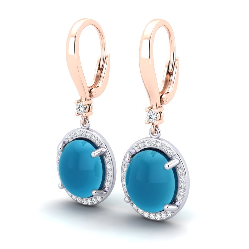 585 Ros & Putih Emas Topaz Biru Cabochon Anting-anting wanita Amarilla