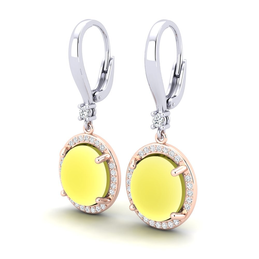 14k White & Rose Gold Cabochon Lemon Topaz Women's Earring Amarilla