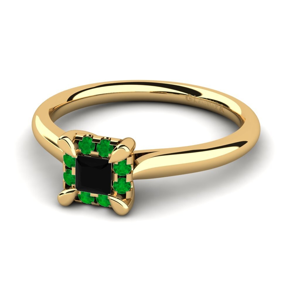 14ct Yellow Gold Black Diamond Engagement Ring Amay 0.2 crt