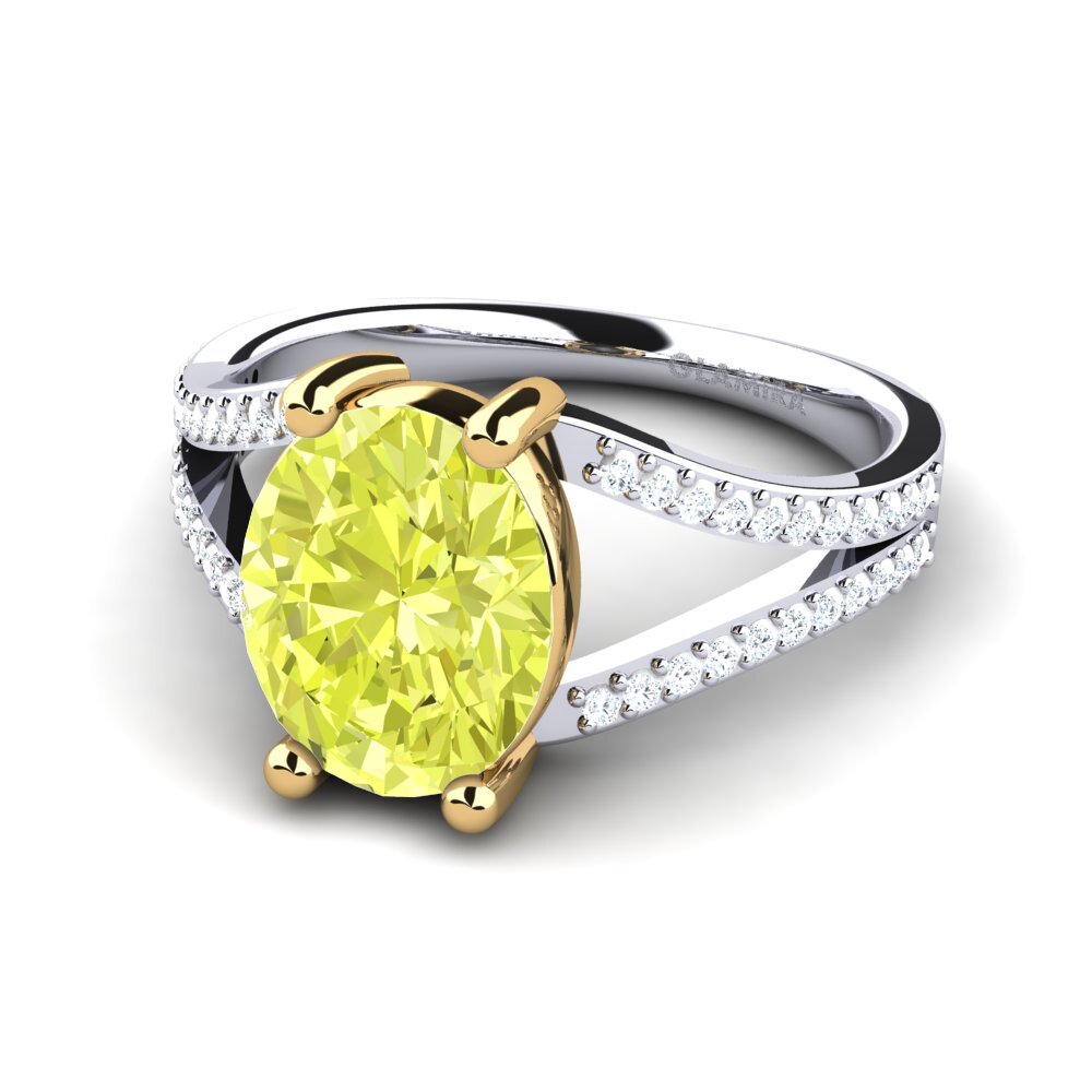 14k Oro Blanco & Amarillo Cuarzo Limón Anillo de compromiso Amelisa