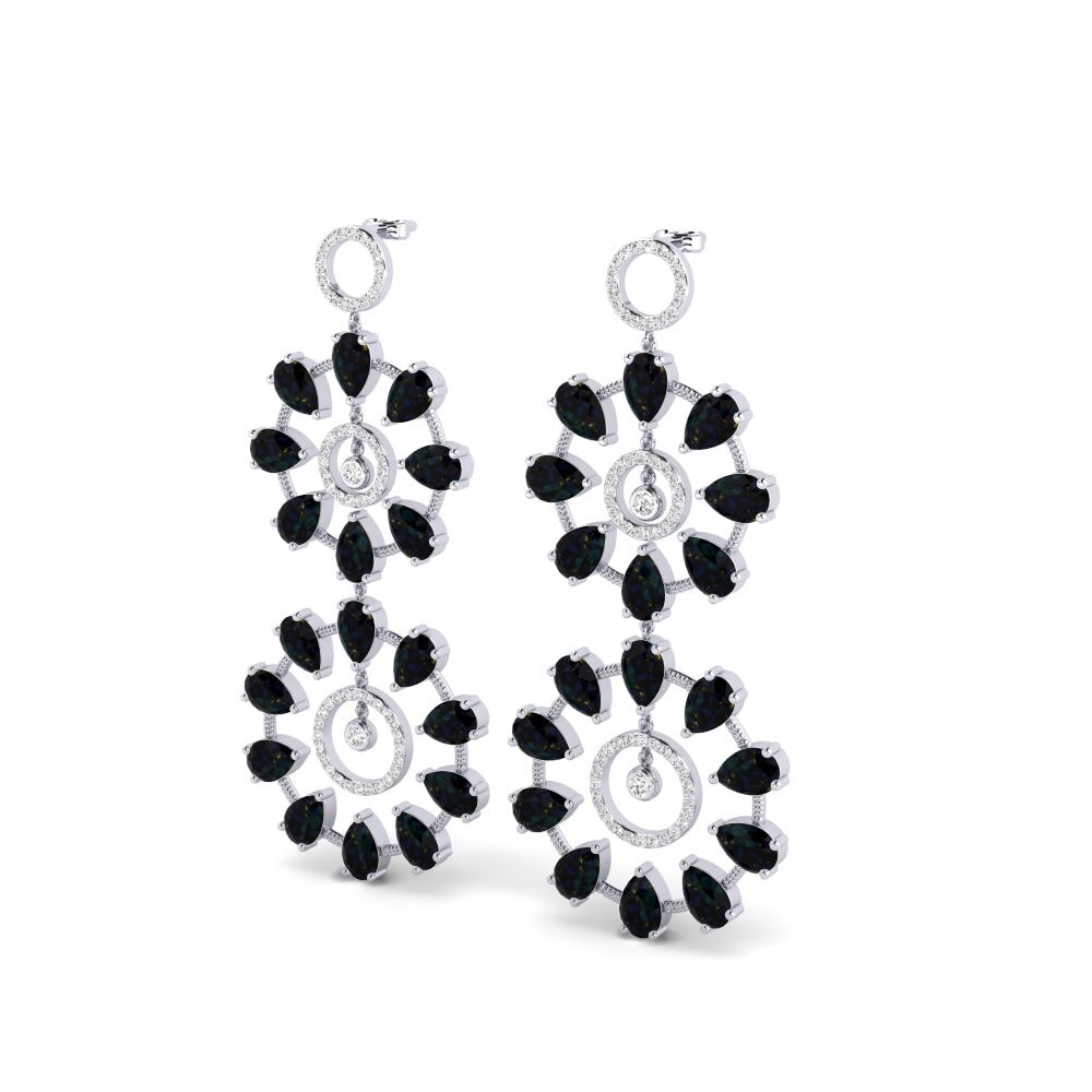 14k Oro Blanco Opalo Negro Pendiente de mujer Amenya