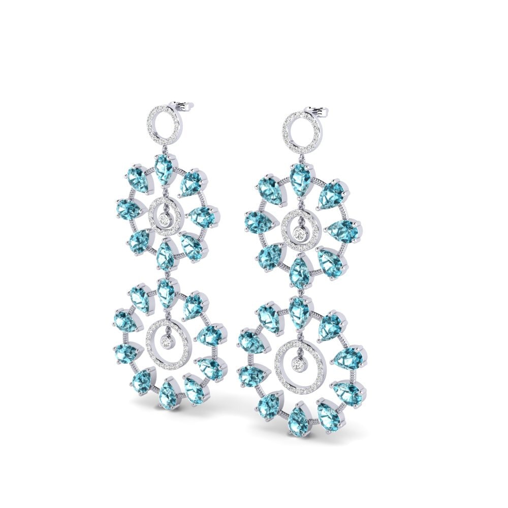 18k Oro Blanco Circón Azul Pendiente de mujer Amenya
