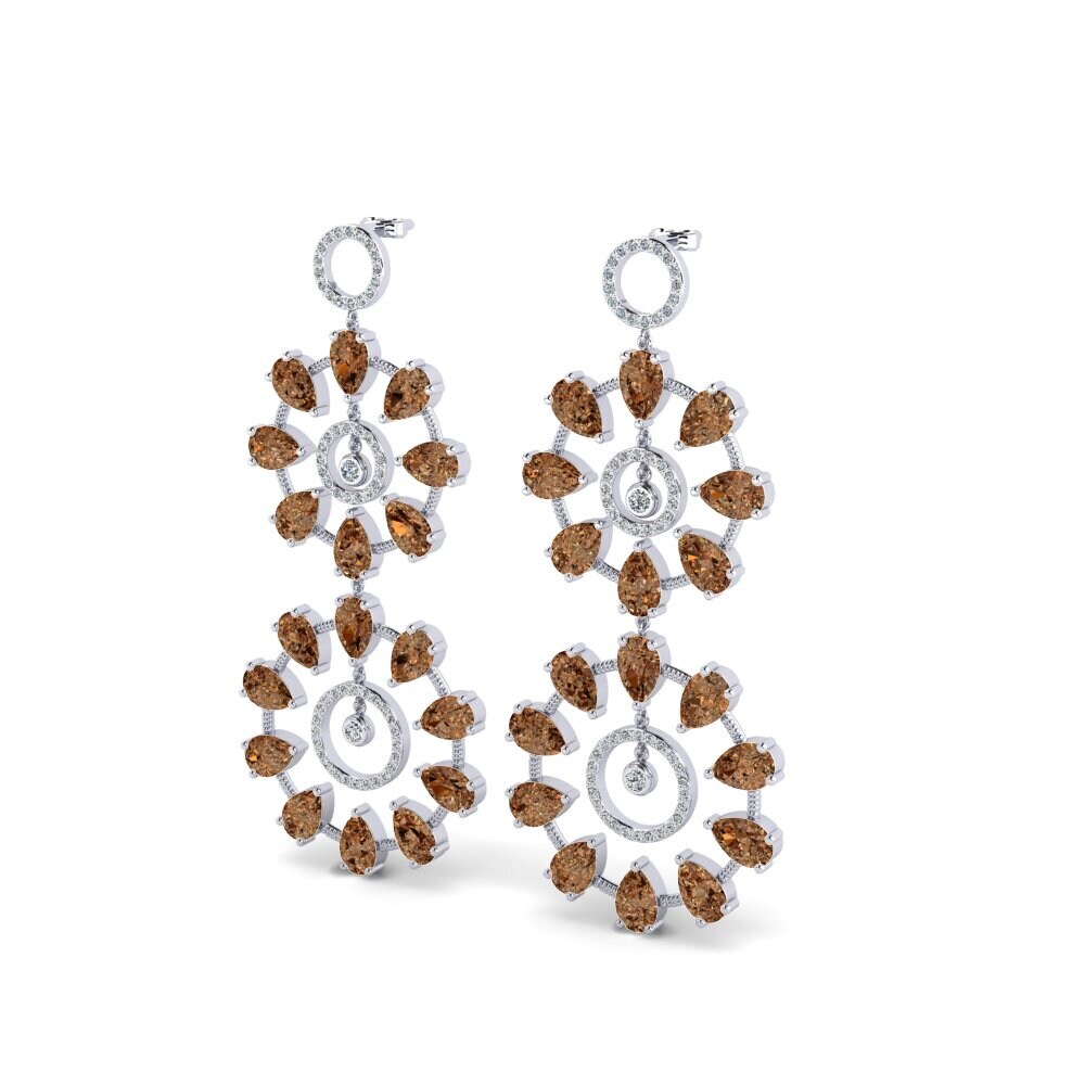 18k Oro Blanco Diamante Marrón Pendiente de mujer Amenya