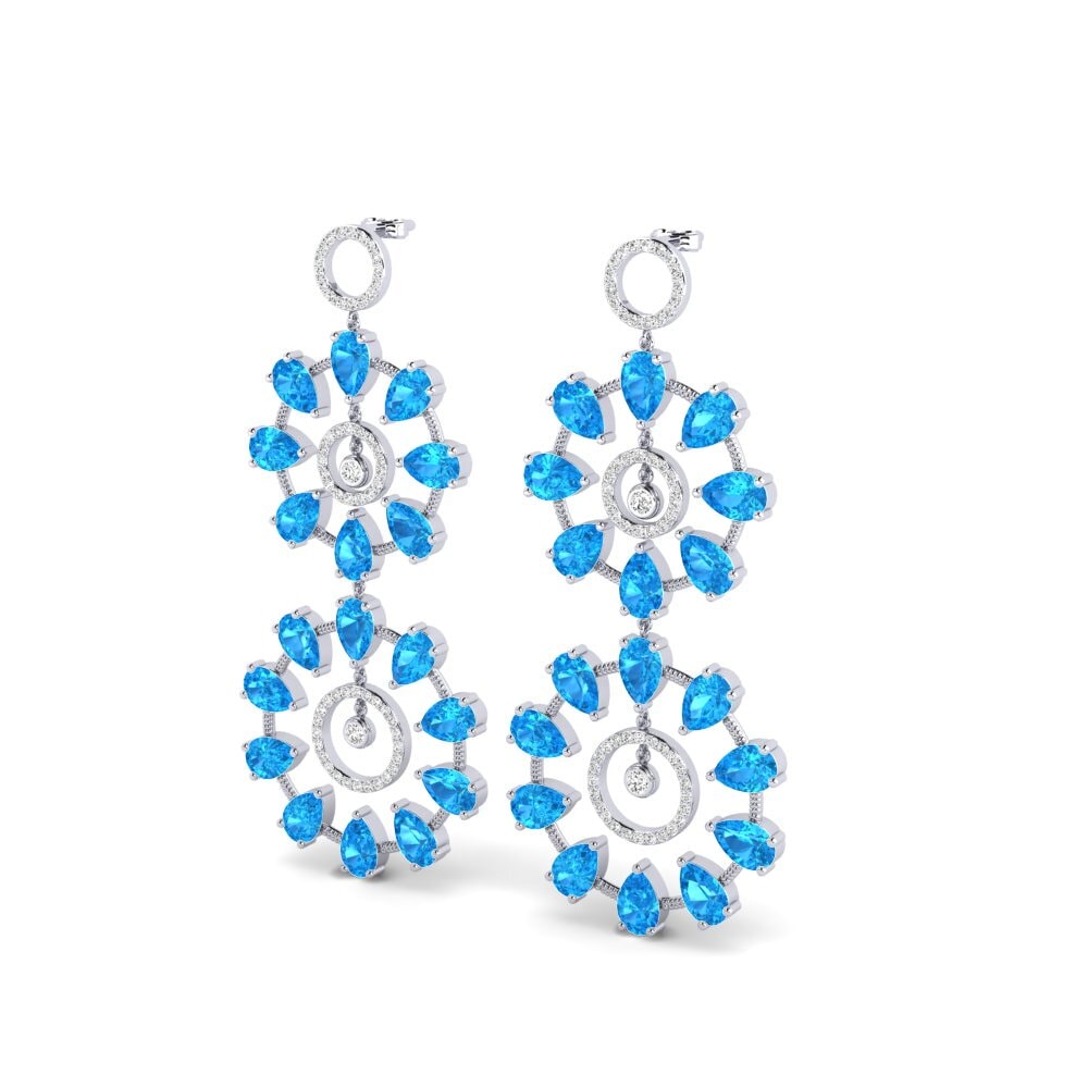 18k Oro Blanco Topacio azul Pendiente de mujer Amenya