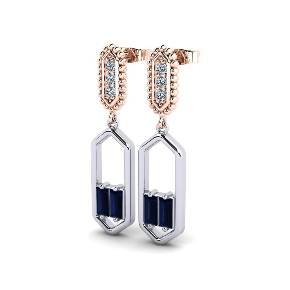 14k Oro Blanco / Rosa Baguette Pendiente de mujer Amidahas