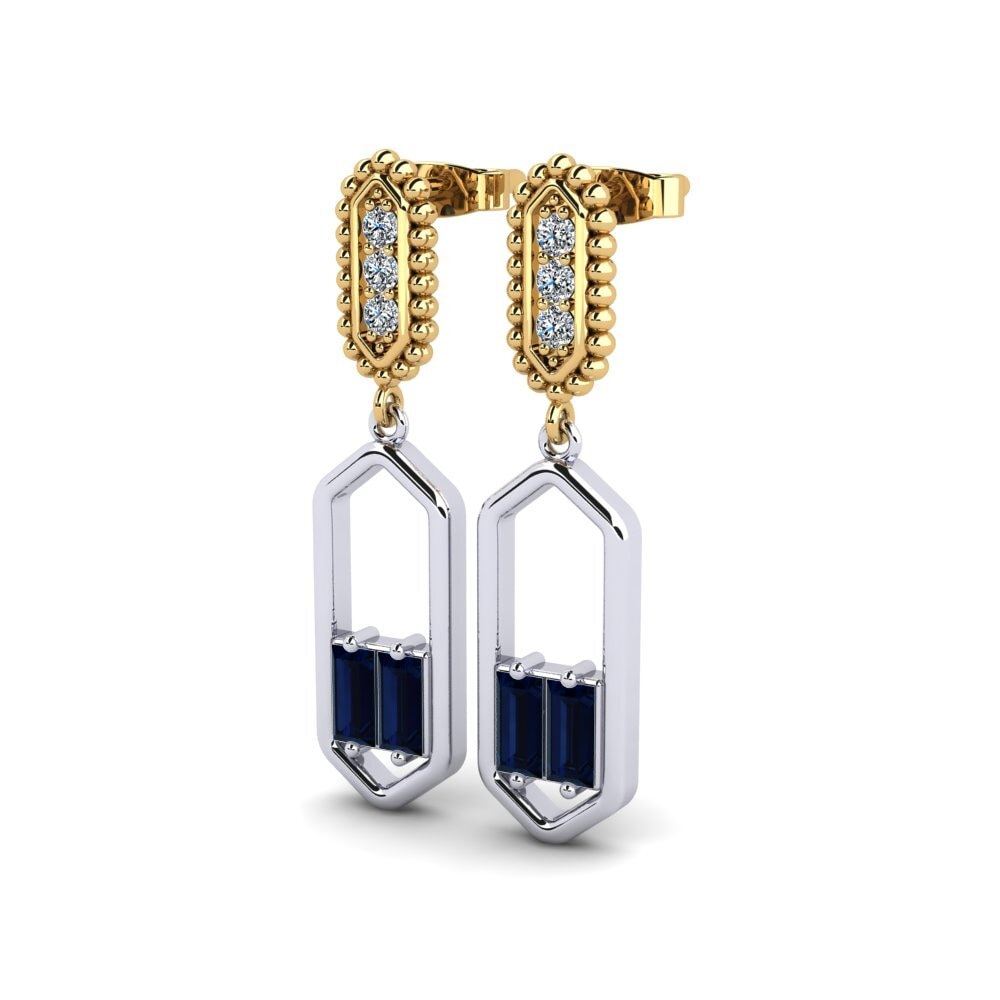 14k Oro Blanco & Amarillo Baguette Pendiente de mujer Amidahas