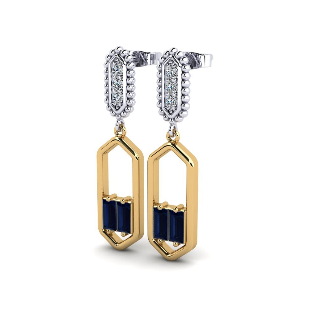 14k Oro Amarillo/Blanco Baguette Pendiente de mujer Amidahas