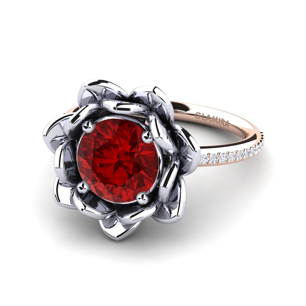 14k Oro Blanco & Rosa Rubí (Creado en laboratorio) Anillo Amilesa