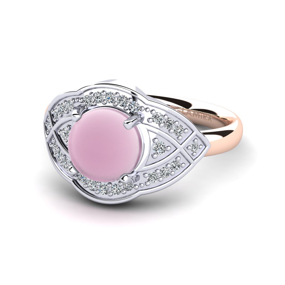 14ct White & Rose Gold Cabochon Rose Quartz Ring Amitola