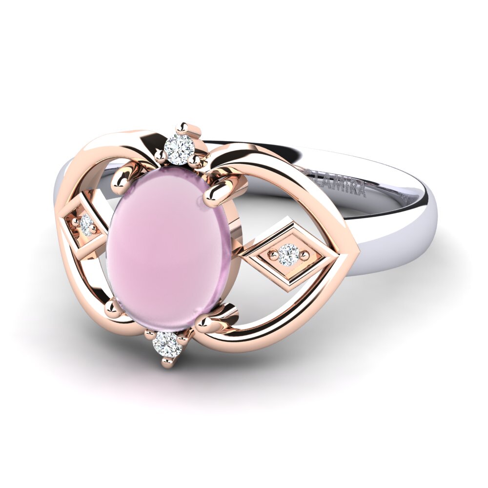14ct White & Rose Gold Cabochon Rose Quartz Ring Amobilis