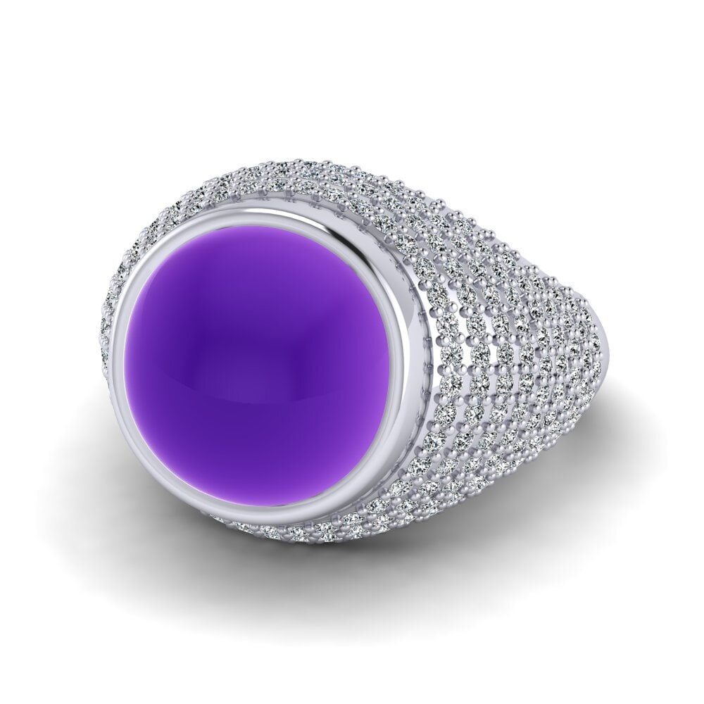 950 Palladium Cabochon Amethyst Ring Amoldine