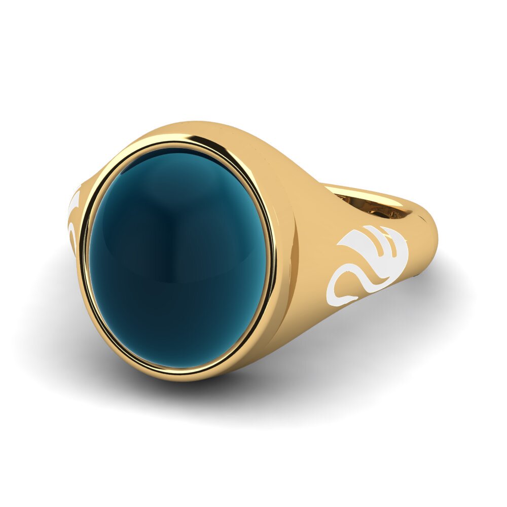 14K Geel Goud Cabochon Blauwe London Topaas Ringen Amonaria