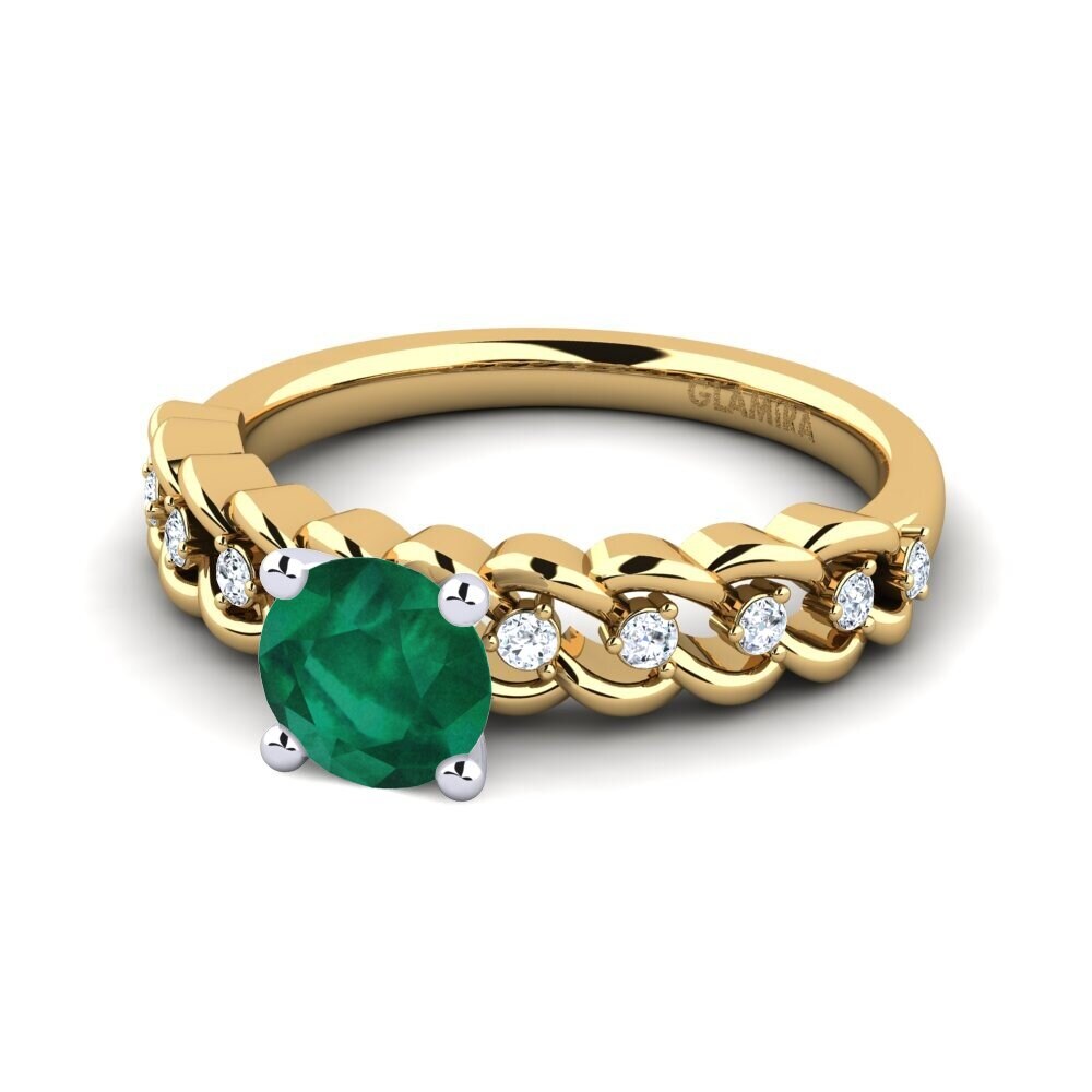 Vàng-Trắng 14K Đá Emerald / Ngọc lục Bảo Nhẫn đính hôn Amora 0.8 crt