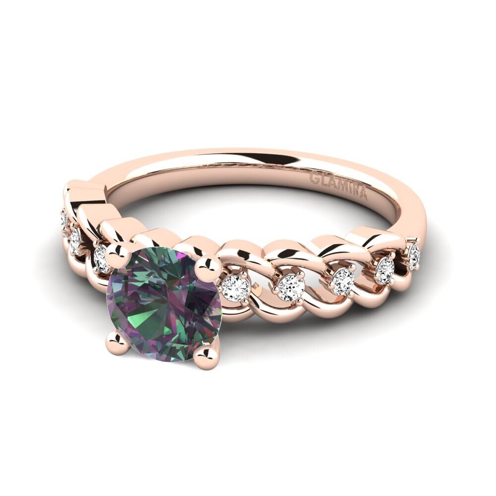 14k Oro Rosa Topacio Místico Anillo de compromiso Amora 1.0 crt