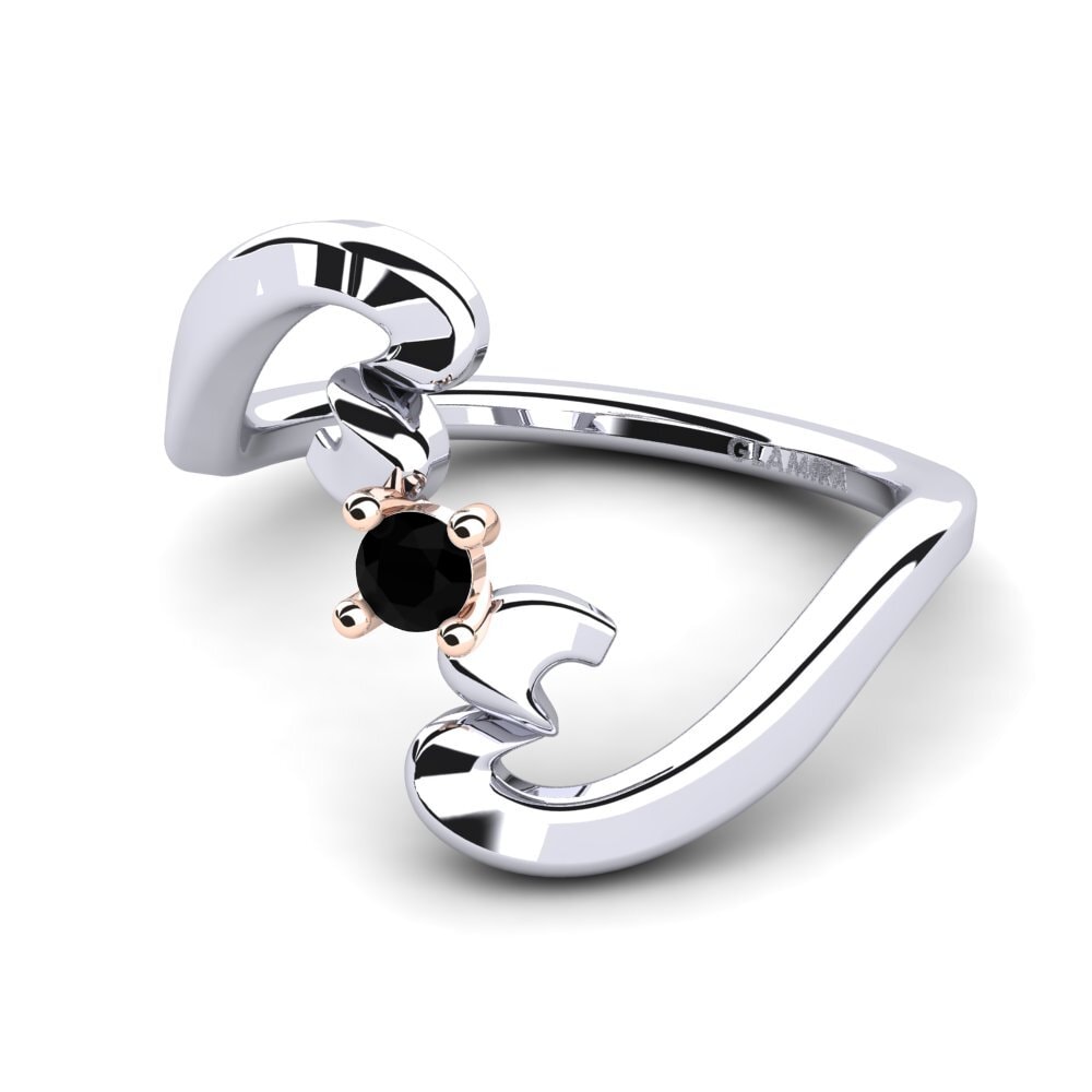 14ct White & Rose Gold Black Sapphire Women's Ring Amoretta