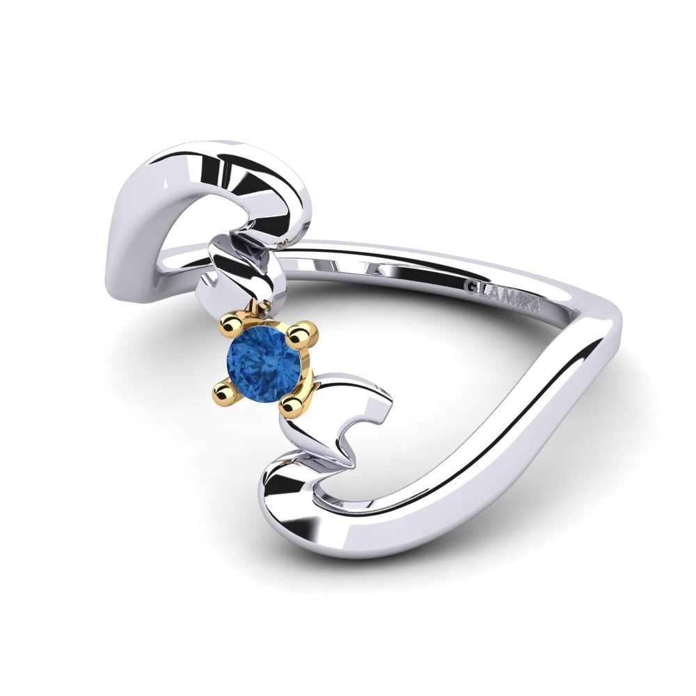 14ct White & Yellow Gold Dark Blue Zirconia Women's Ring Amoretta