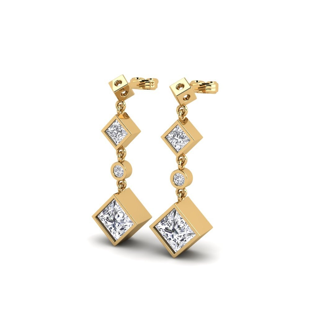 18k Oro Amarillo Princesa Pendiente de mujer Amosis