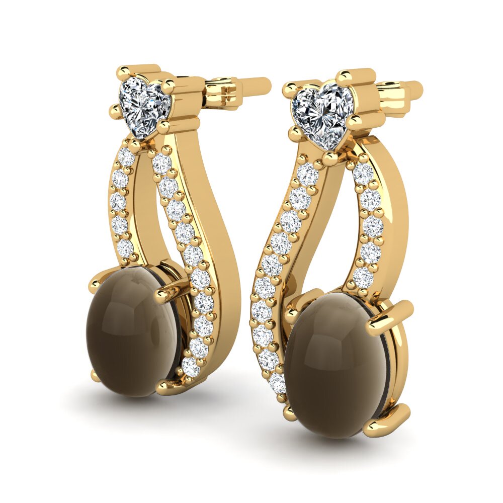 14ct Yellow Gold Cabochon Smoky Topaz Women's Earring Anarosa