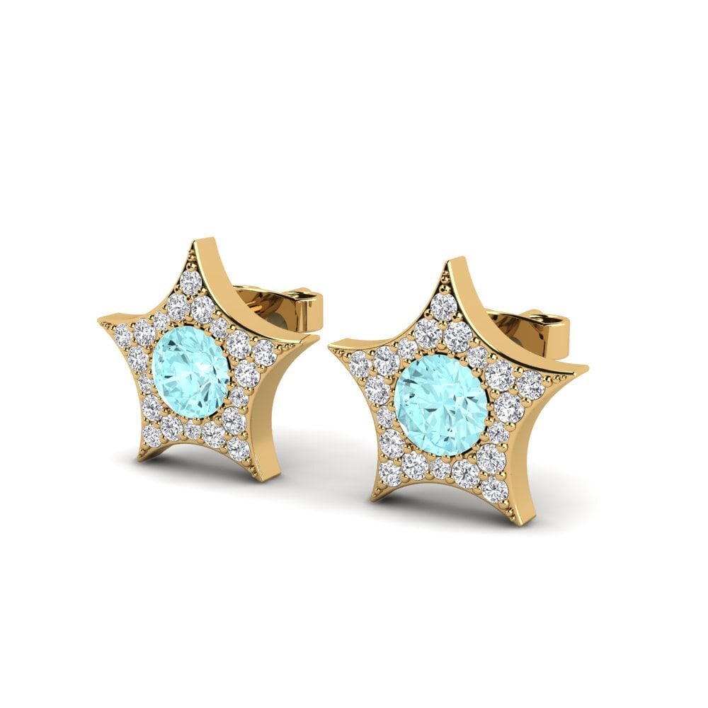 14ct Yellow Gold Aquamarine Women's Earring Anastrophe