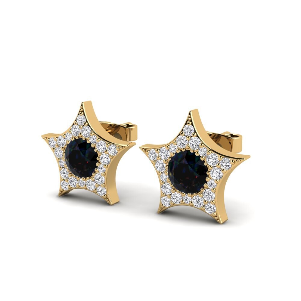 14ct Yellow Gold Black Opal Women's Earring Anastrophe