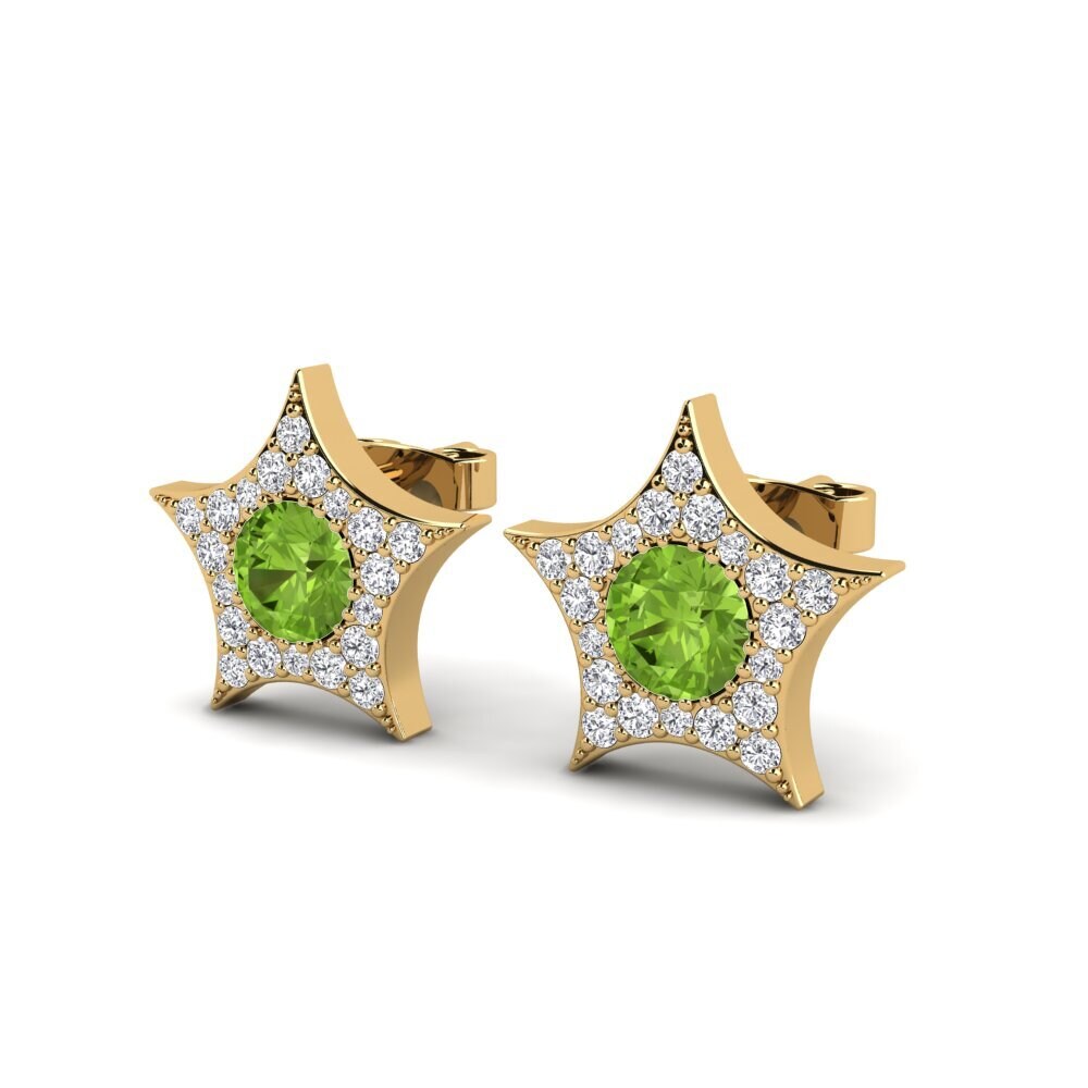 14ct Yellow Gold Peridot Women's Earring Anastrophe