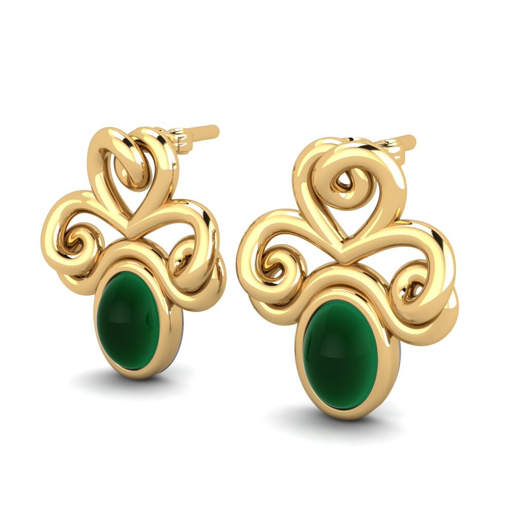 14ct Yellow Gold Cabochon Emerald Women's Earring Anbessa