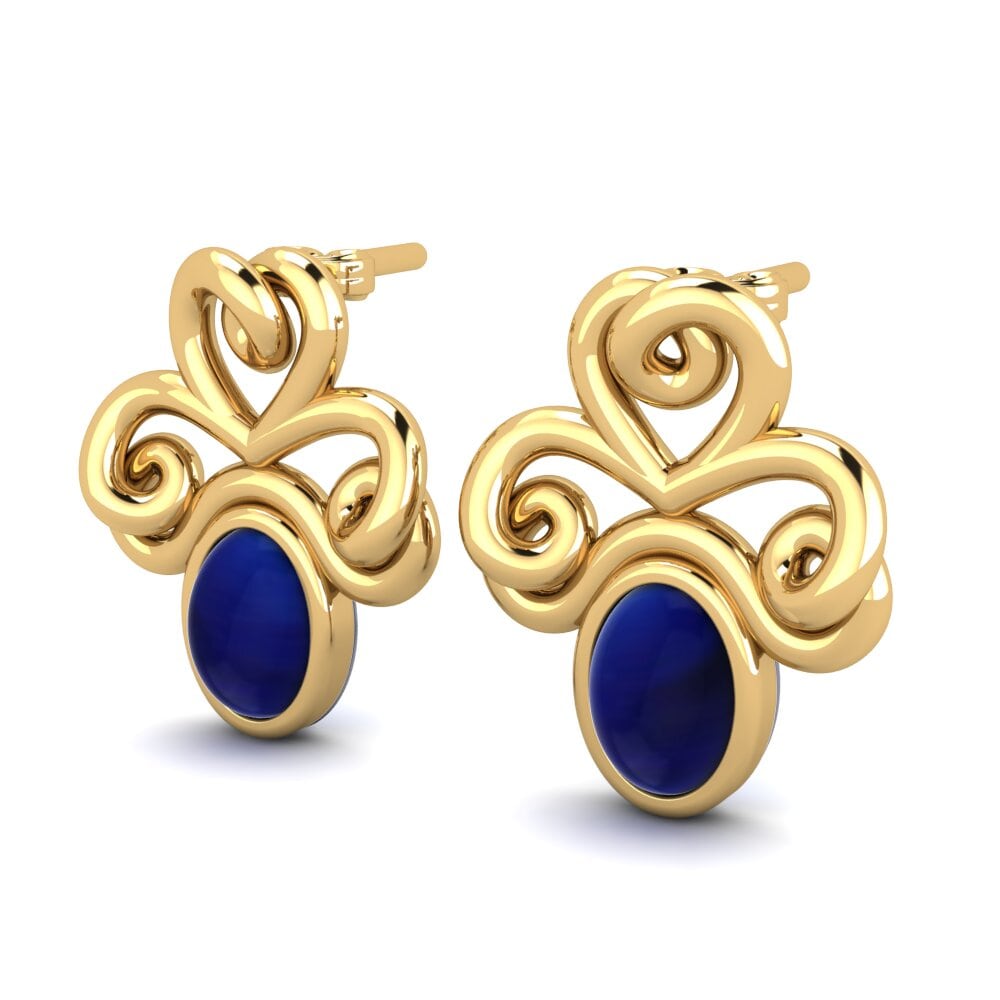 14ct Yellow Gold Cabochon Sapphire Women's Earring Anbessa