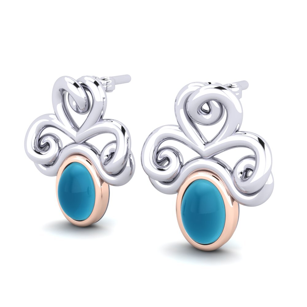 585 Ros & Putih Emas Topaz Biru Cabochon Anting-anting wanita Anbessa