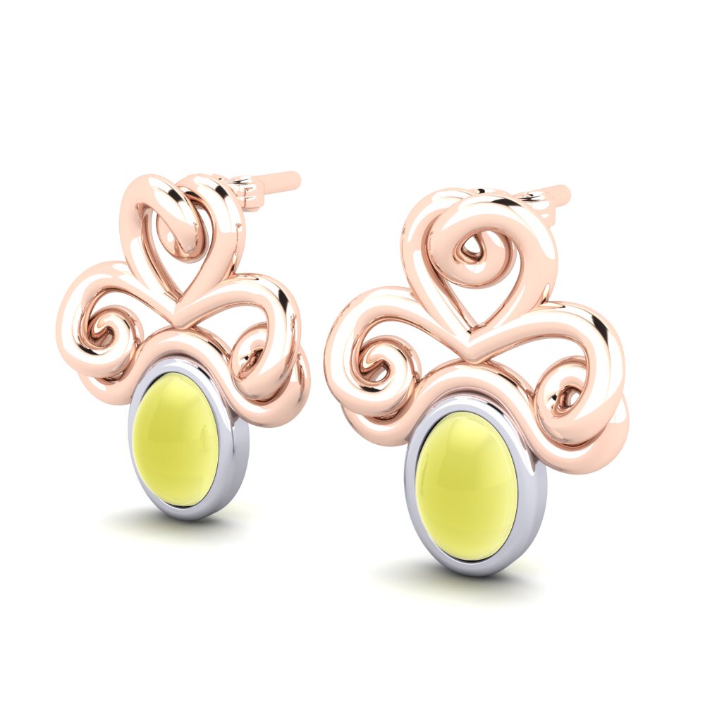 14k White & Rose Gold Cabochon Lemon Topaz Women's Earring Anbessa