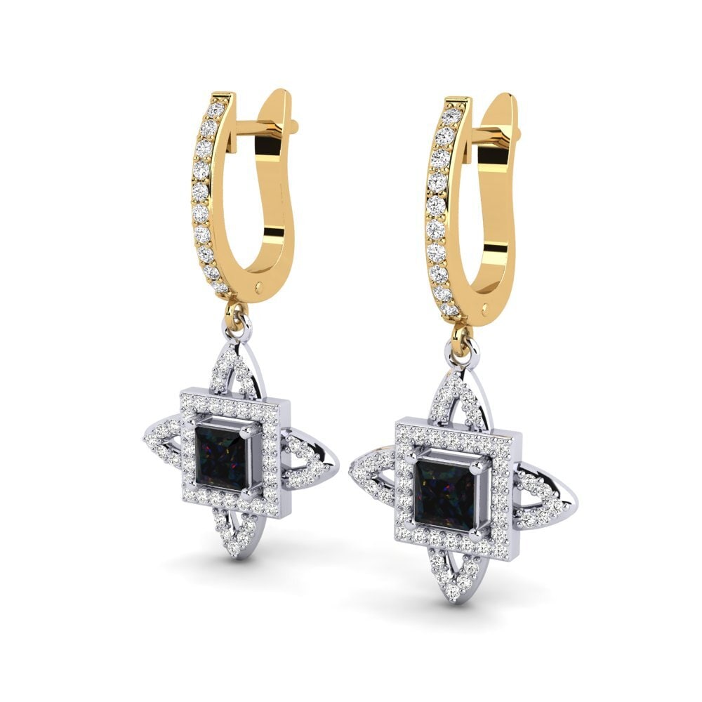 14k Oro Blanco & Amarillo Opalo Negro Pendiente de mujer Andreja