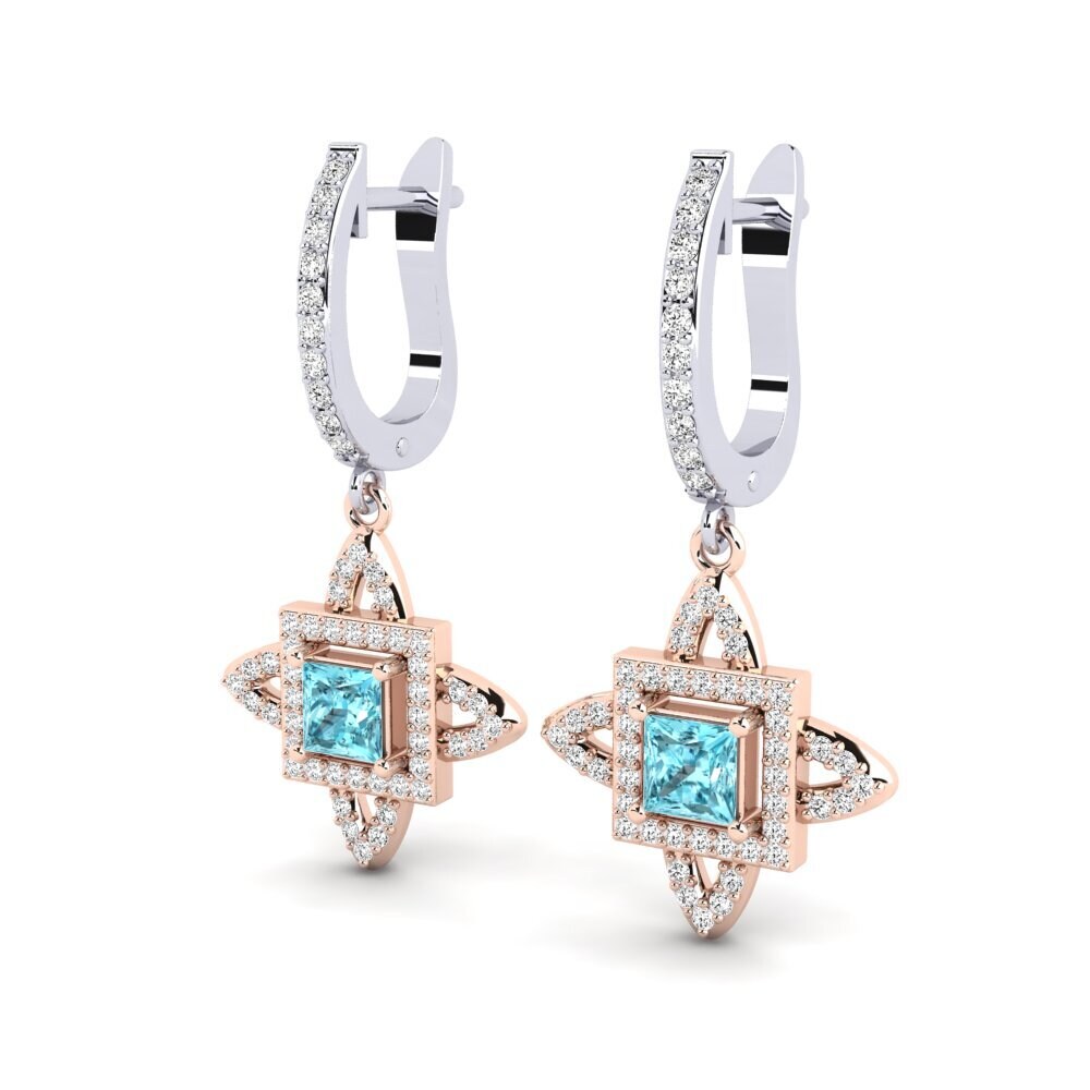 14k Oro Rosa & Blanco Circón Azul Pendiente de mujer Andreja