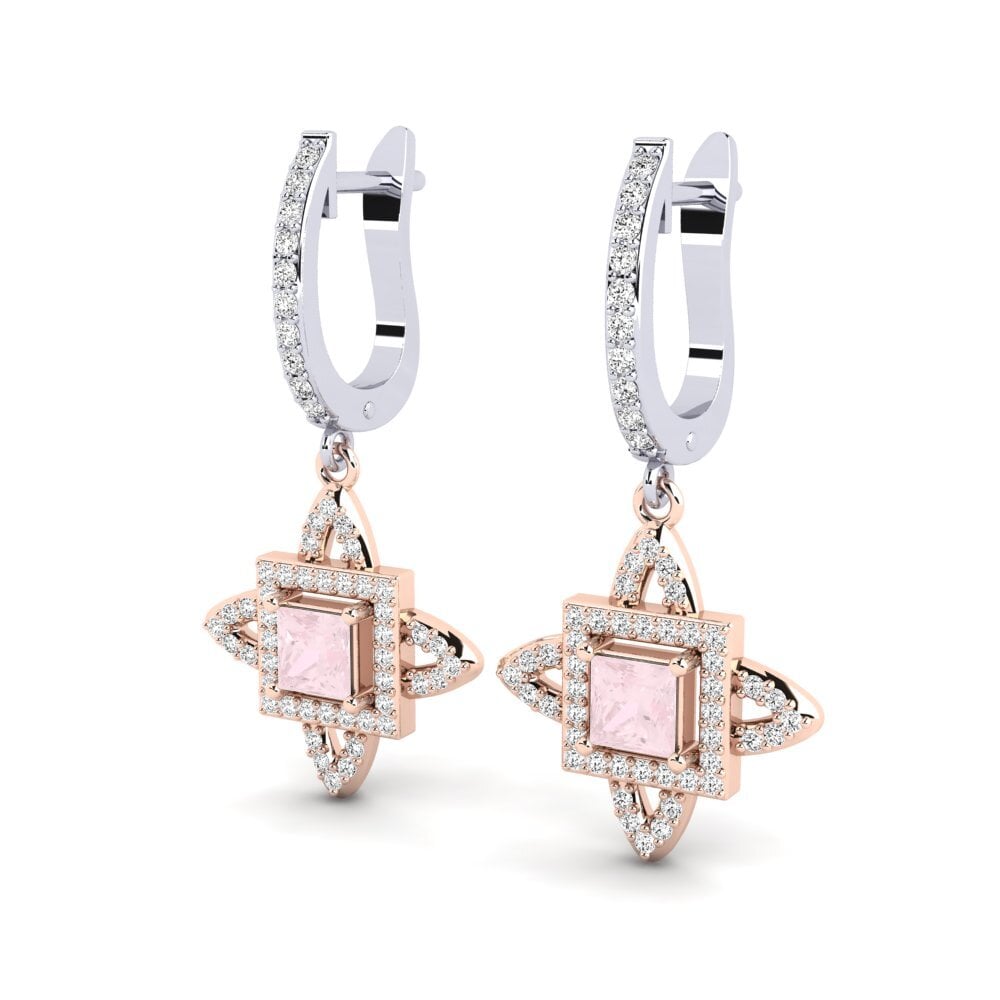 9k Oro Rosa & Blanco Cuarzo rosa Pendiente de mujer Andreja