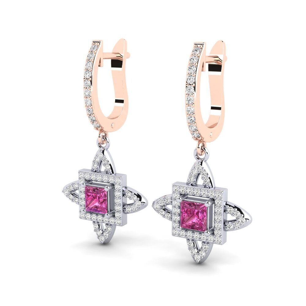 14k Oro Blanco & Rosa Topacio Rosa Pendiente de mujer Andreja