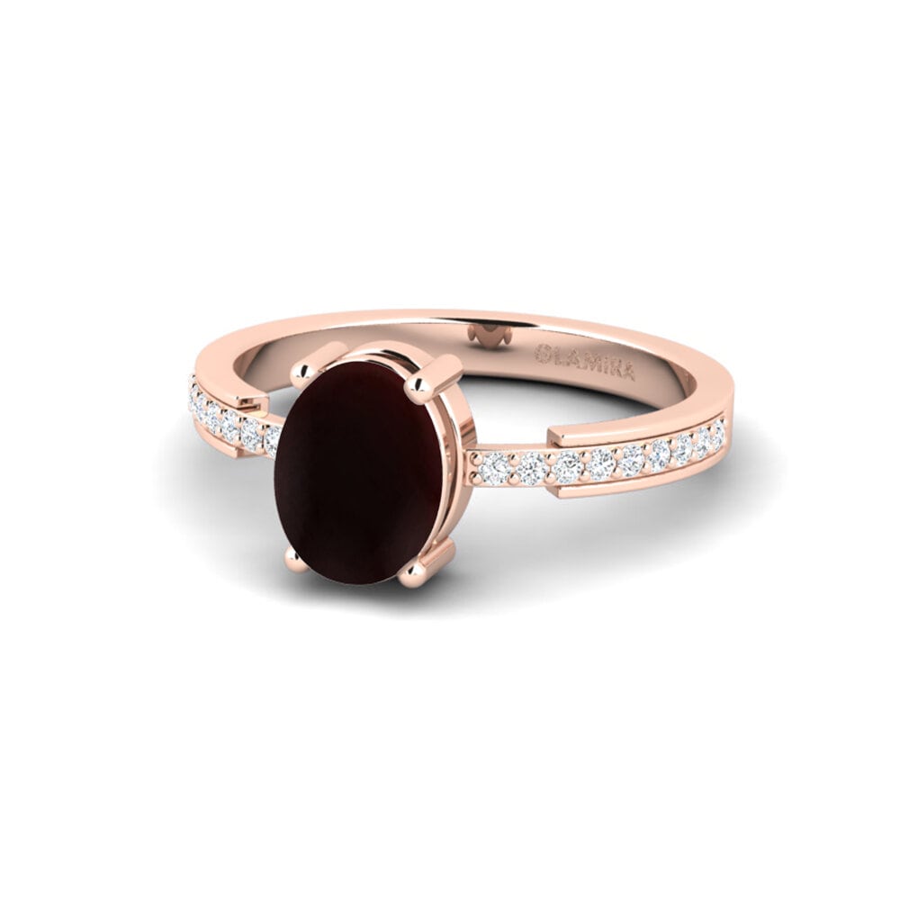 14k 玫瑰金 卡博雄石榴石 訂婚戒指 Anegy - Cabochon Oval