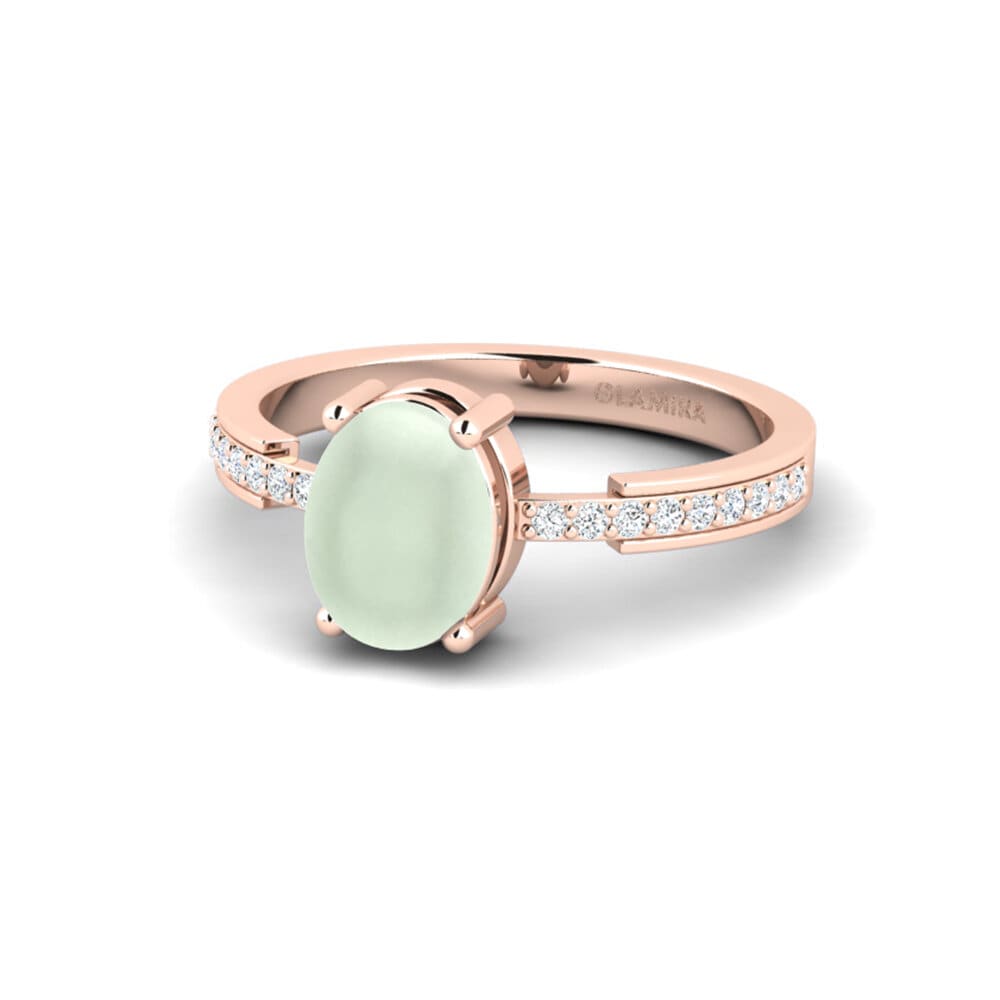 14k 玫瑰金 卡博雄綠色紫水晶 訂婚戒指 Anegy - Cabochon Oval