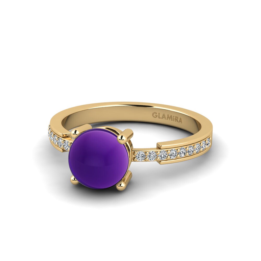 Amethyst Engagement Ring Anegy - Cabochon Round
