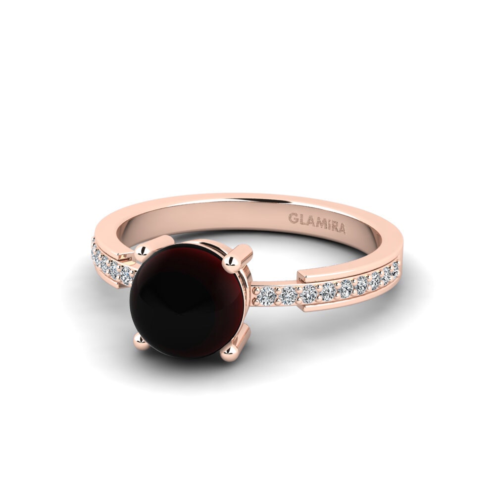 14k 玫瑰金 卡博雄石榴石 訂婚戒指 Anegy - Cabochon Round