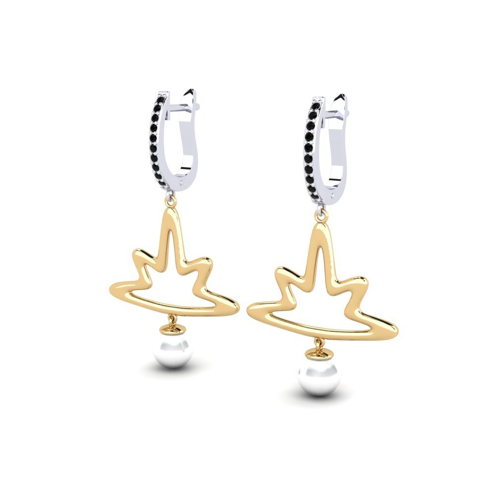 9ct White & Yellow Gold Black Diamond Women's Earring Anips
