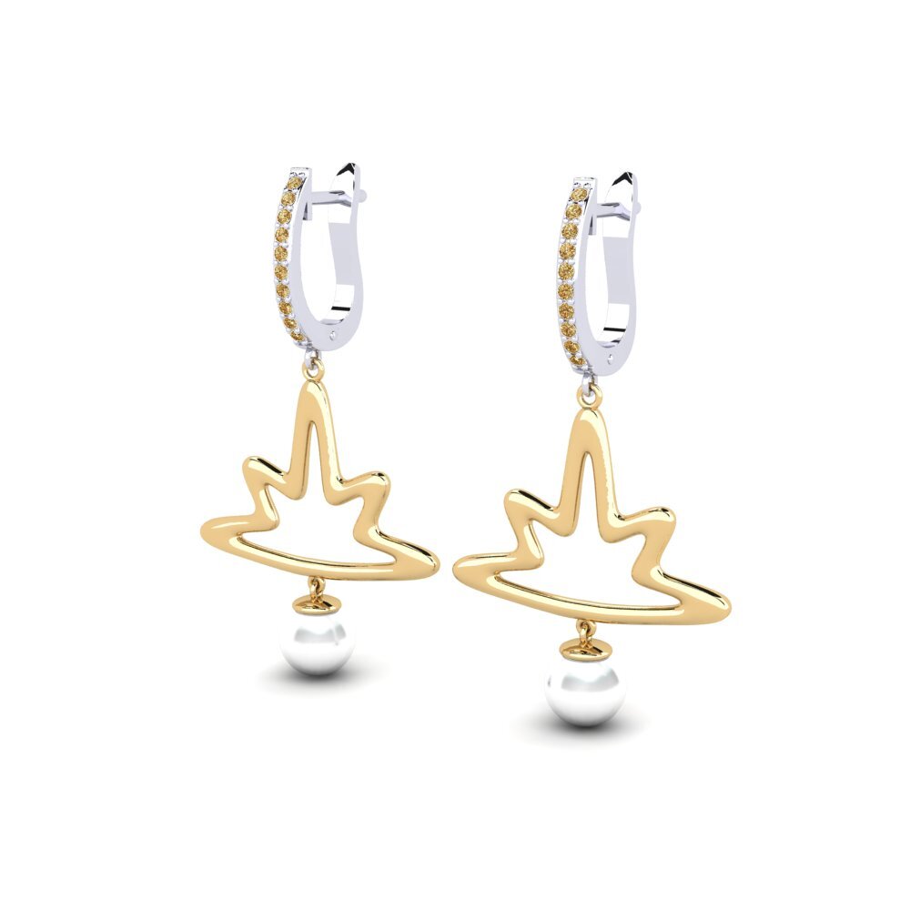 14ct White & Yellow Gold Brown Diamond Women's Earring Anips