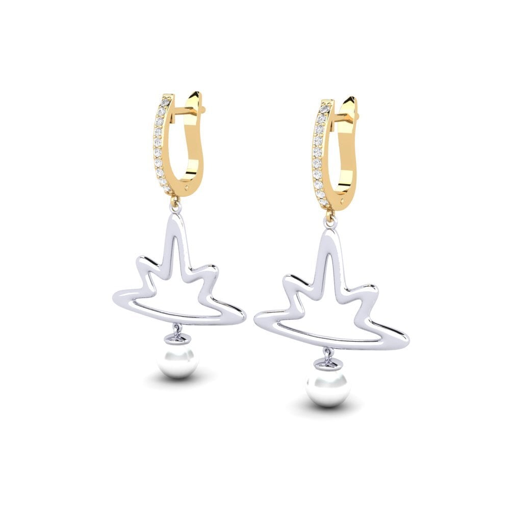14k Oro Amarillo & Blanco Zafiro blanco Pendiente de mujer Anips