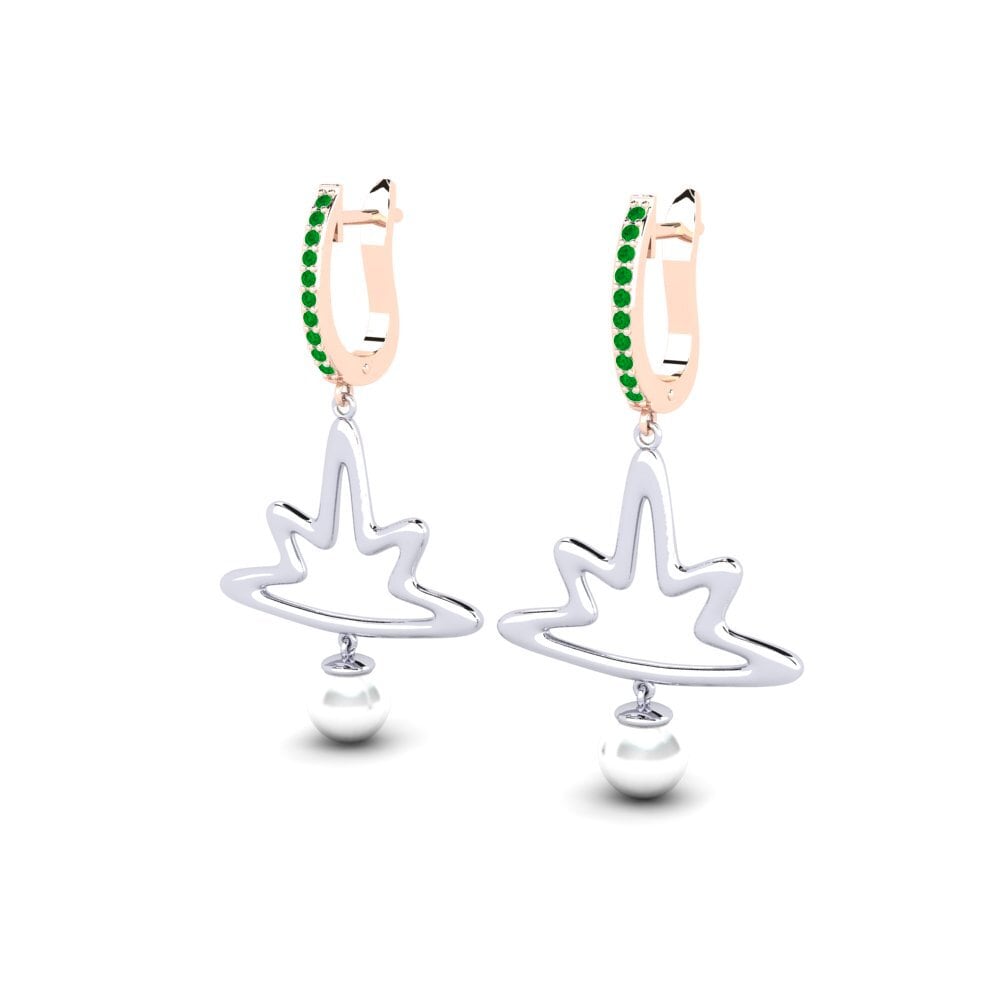 14ct Rose / White Gold Emerald Women's Earring Anips