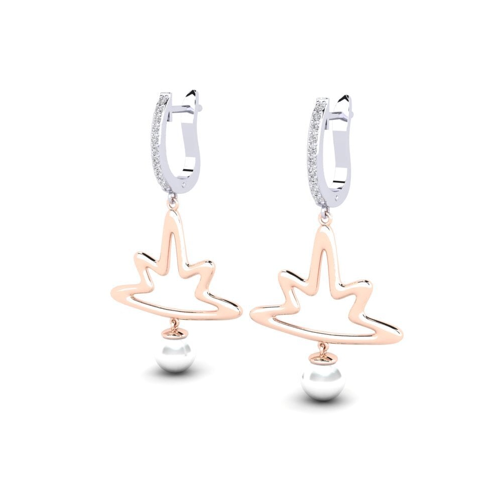 14k Oro Blanco & Rosa Diamante cultivado en laboratorio Pendiente de mujer Anips